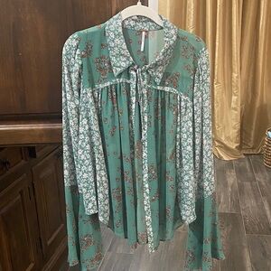Free People Floral Green Women's Top